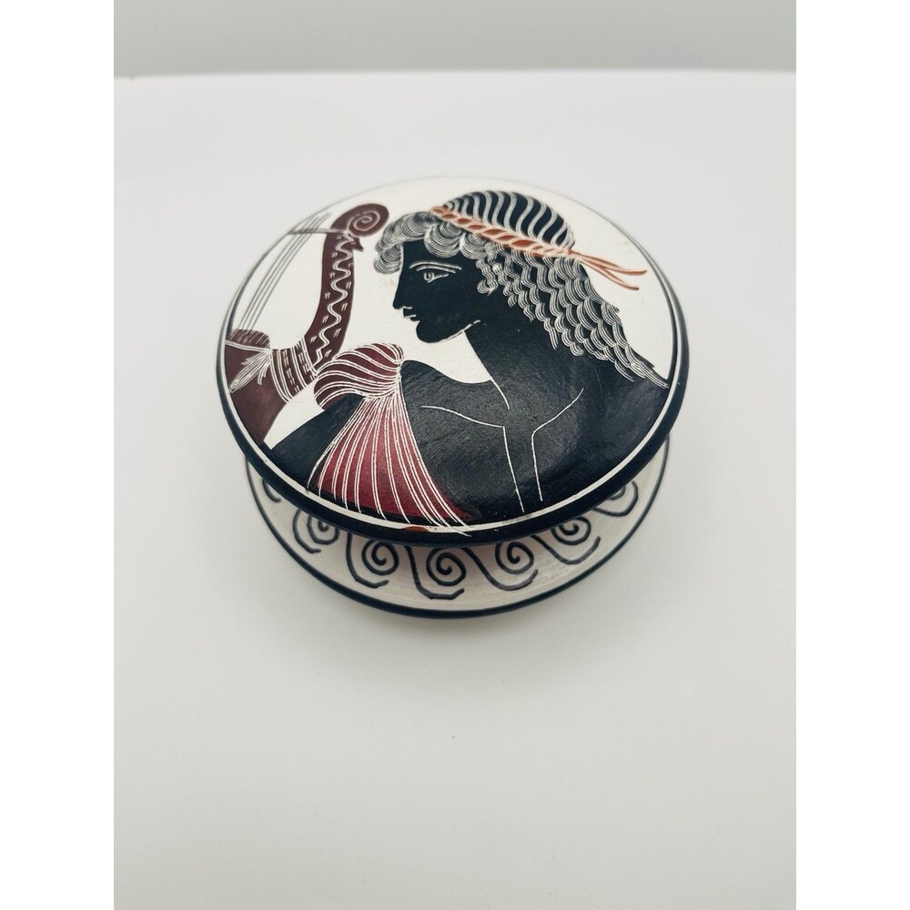 Greek Roman Ceramic Trinket Box Classical Figure Pottery Jewelry Box w/ Lid